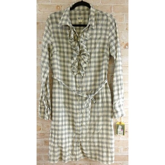 Converse One Star Long Sleeve Button Up Shirt Dress Ivory Plaid Women's XL NWT - Picture 1 of 9